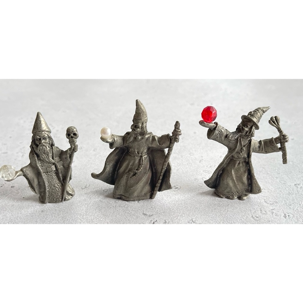 Vintage Set Of 3 Mini Pewter Wizard Magic Collectibles Figures